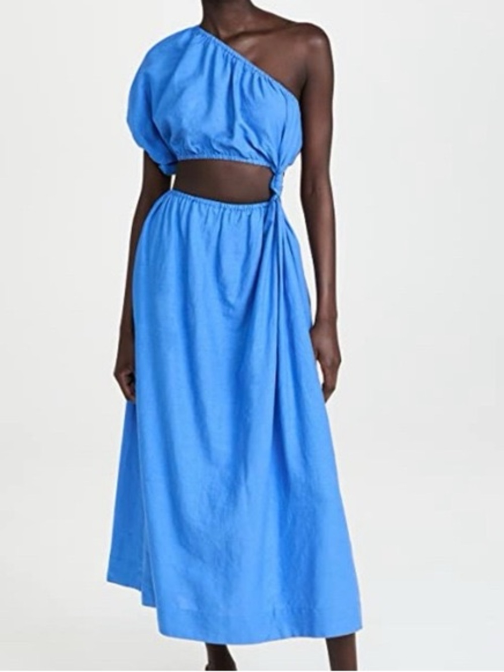 FARM Rio One-Shoulder Cutout Royal Blue Midi Dress
